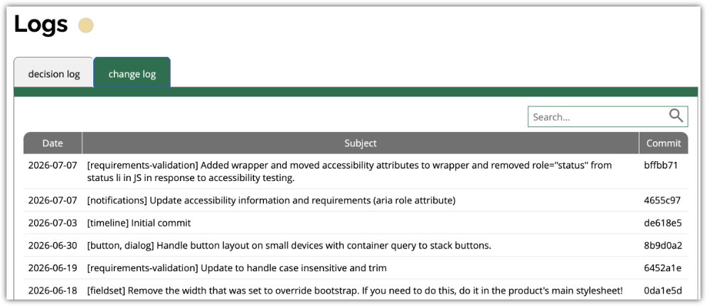 change log snapshot