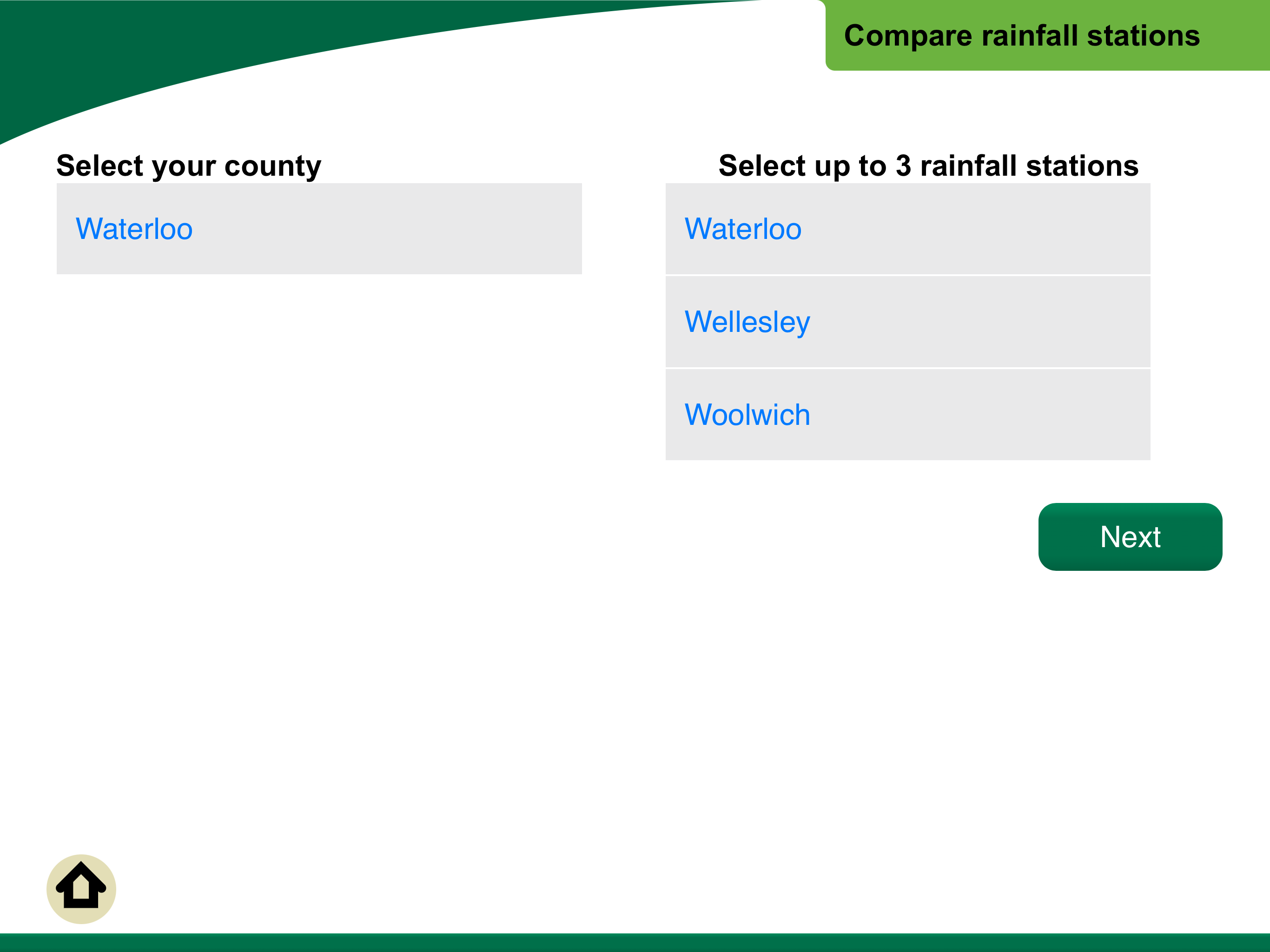 Existing rainfall stations selection screen Existing rainfall stations selection screen